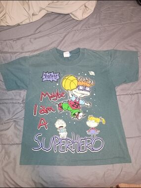 Vintage Single Stitch Rugrats 'Maybe I Am A Superhero' Graphic Tee - Green